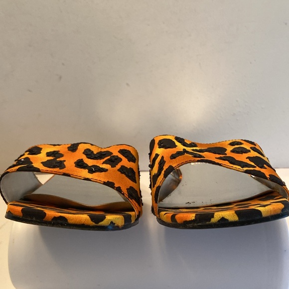 Diane Gilman leopard orange black sequin square toe chunky block heel slides - Picture 15 of 16